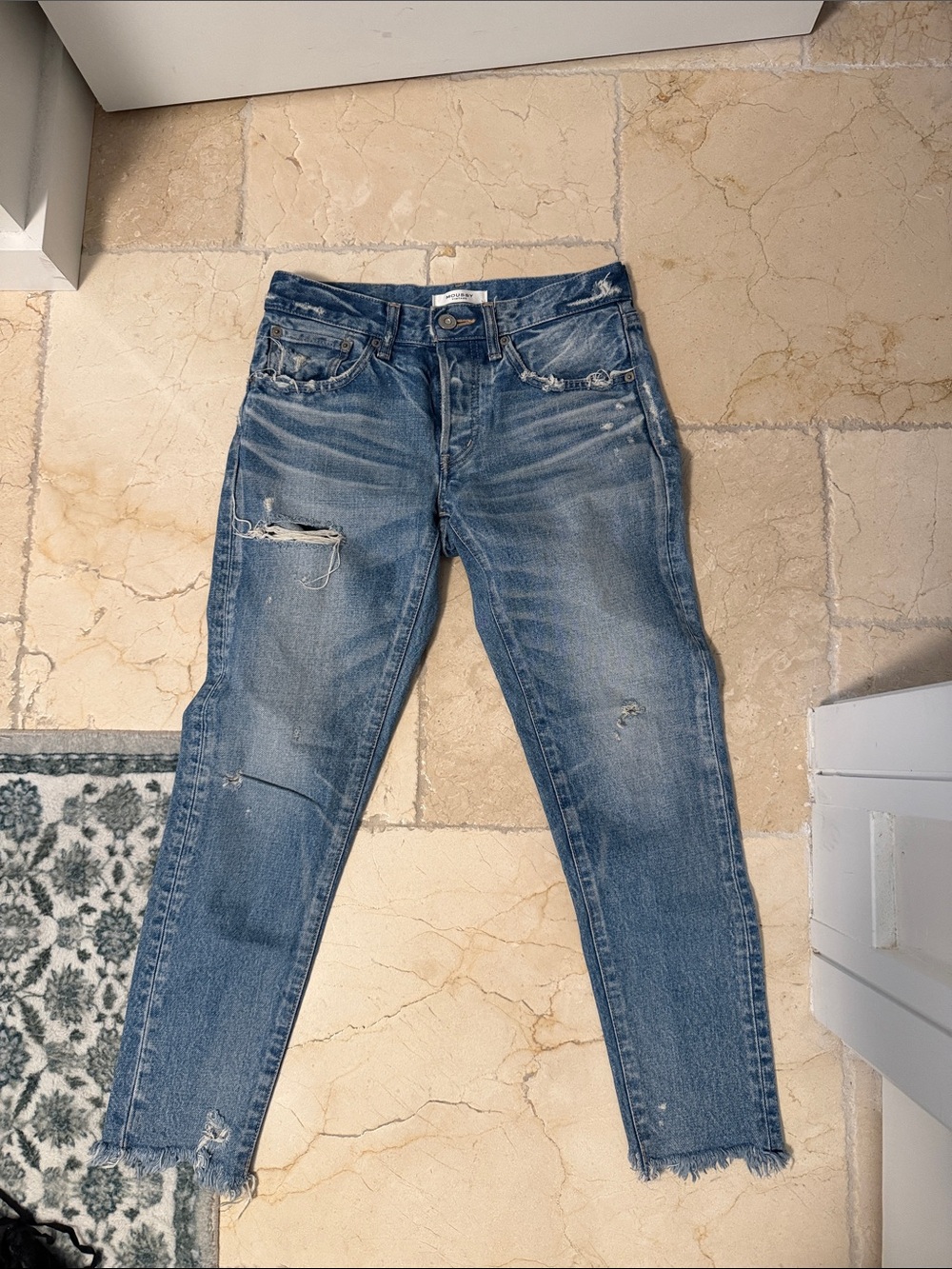 Moussy Distressed Light Blue Straight-Leg Jeans